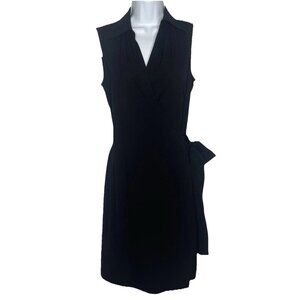 Vintage 90s Y2K DKNY Wrap Dress Black Rayon Sleeveless Tie Waist Classic